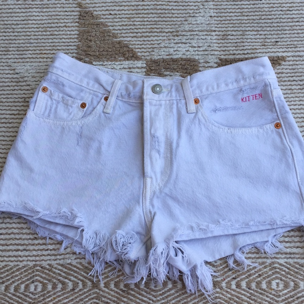 501 Levi White Shorts- Altered-Kitten